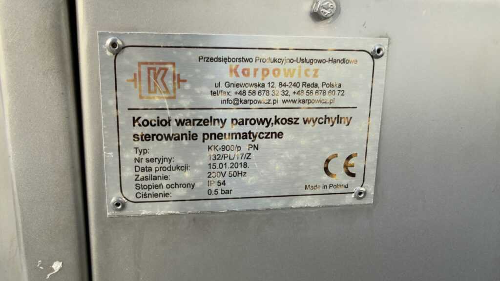 Kocioł warzelny parowy Karpowicz wychylny kosz BMC MachFood