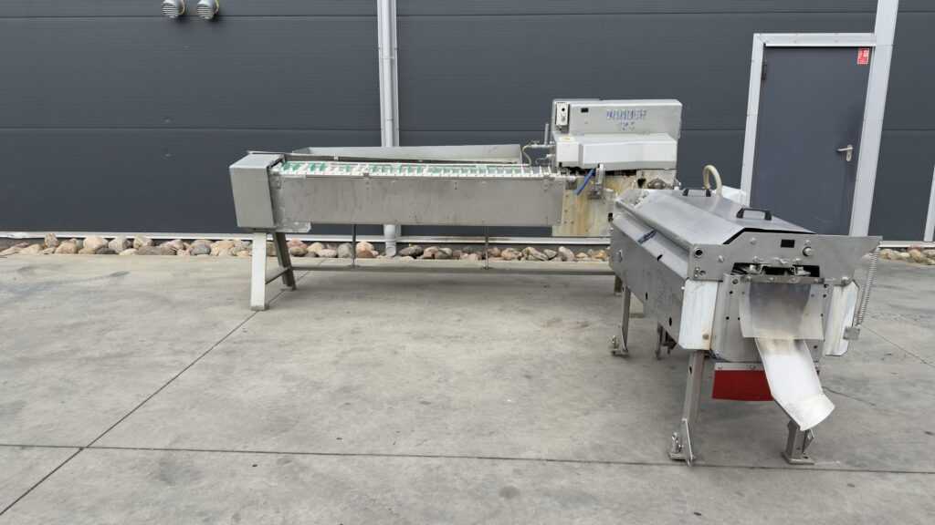 Przemysłowa maszyna do obróbki ryb BAADER 134 z kolorowymi korytkami do śledzi